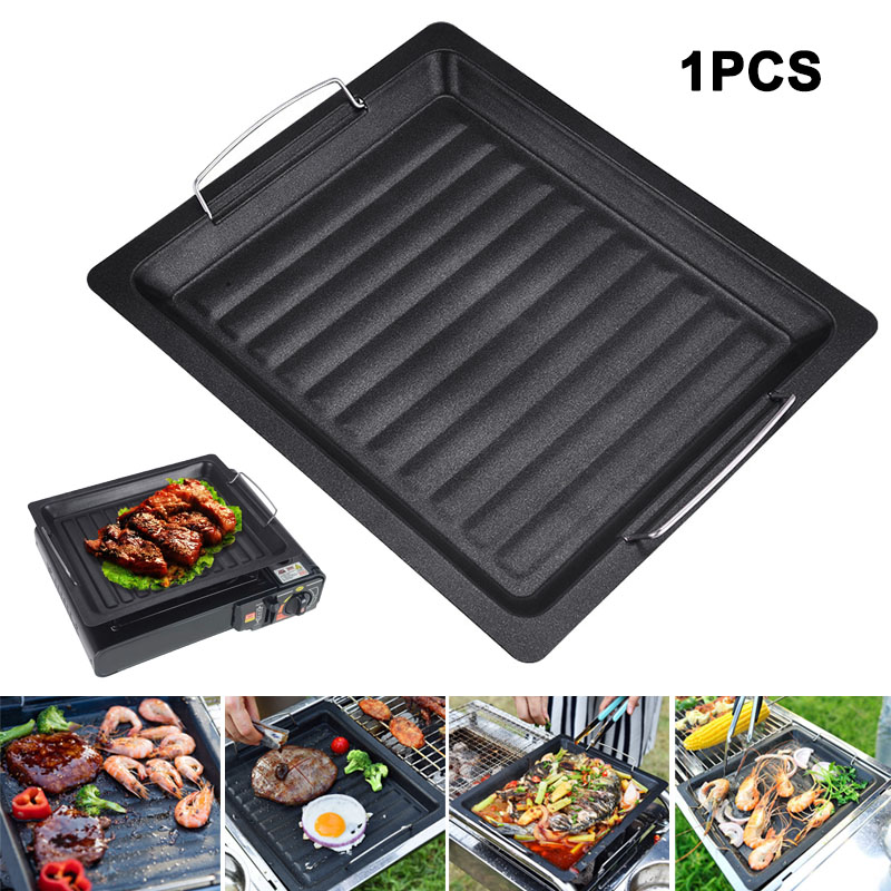 Camping Cooking Hardware - 야외용 두꺼운 사각 그릴 팬, 손잡이