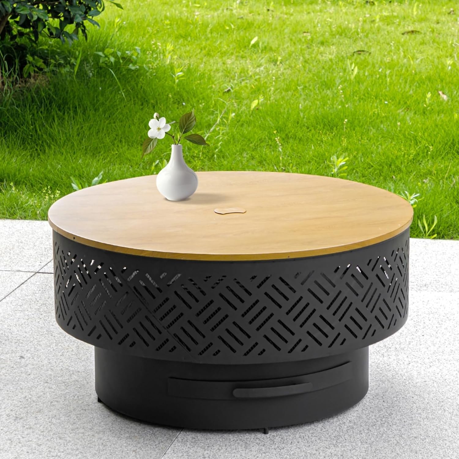 Camping Cooking Fire Pit - 32인치 원형 금속 장작 화덕 테이블,