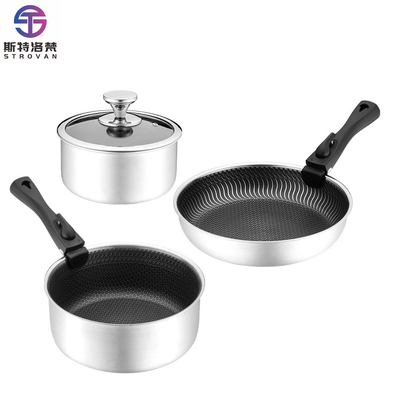 Camping Cooking Set Detachable Handle - 6개 세트 3중 스테인리스 스틸 조리기구