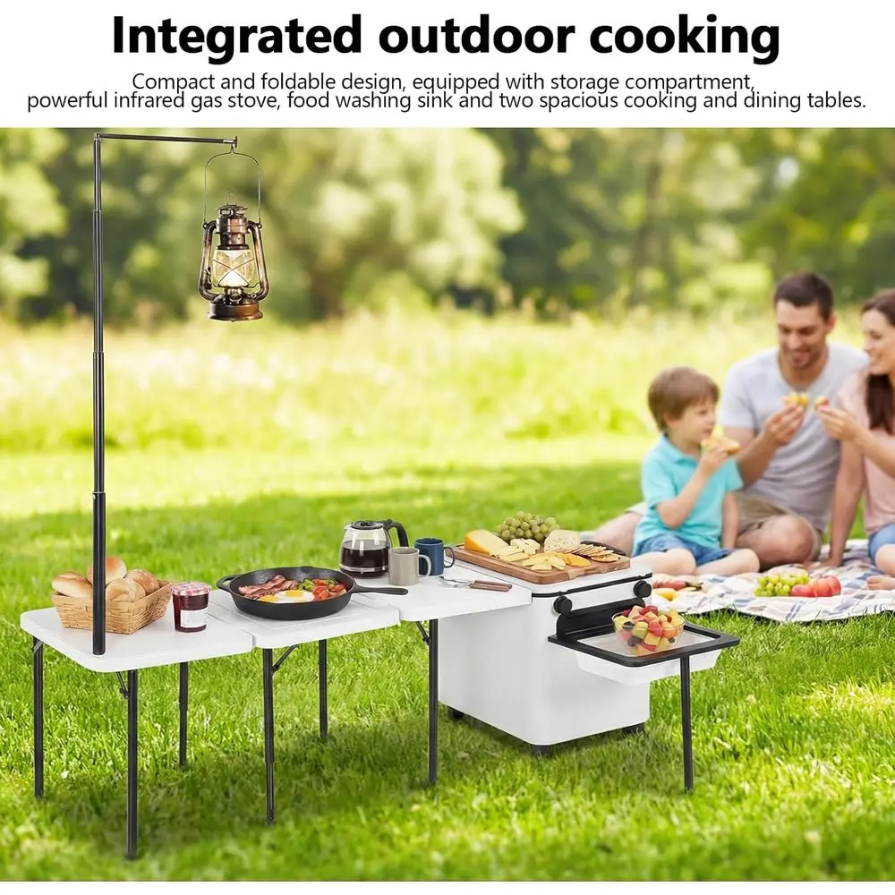 이동식 접이식 캠핑 주방 스테이션 (바퀴, 조명 기둥, - Camping Cooking Kitchen 리뷰 및 가격