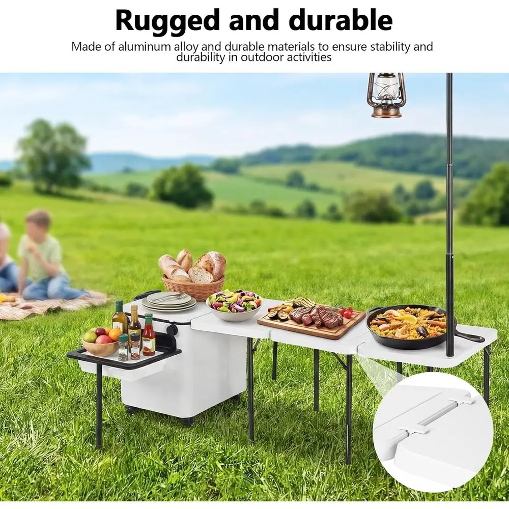 이동식 접이식 캠핑 주방 스테이션 (바퀴, 조명 기둥, - Camping Cooking Kitchen 리뷰 및 가격