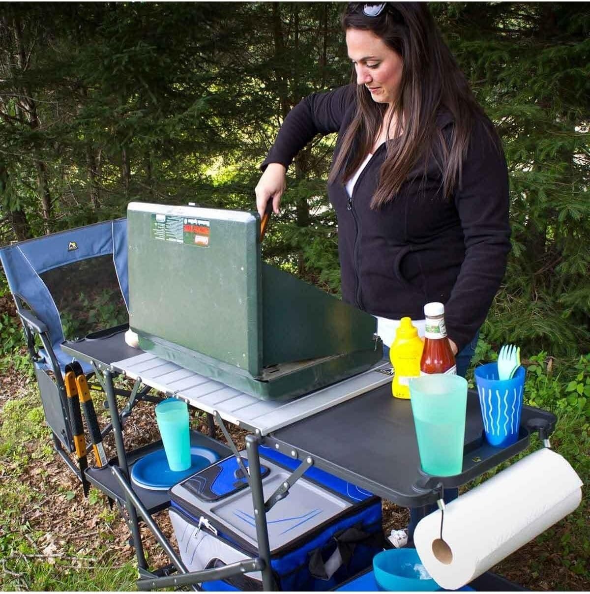 슬림형 접이식 휴대용 캠핑 키친 테이블, 내열 상판,  - Camping Cooking Table 리뷰 및 가격