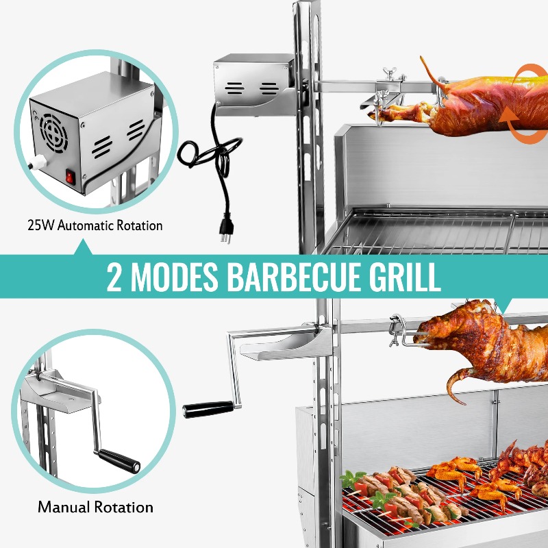 2-in-1 바베큐 그릴 로스터 로티세리 신형 디자인  - Camping Cooking Equipment Electric 리뷰 및 가격