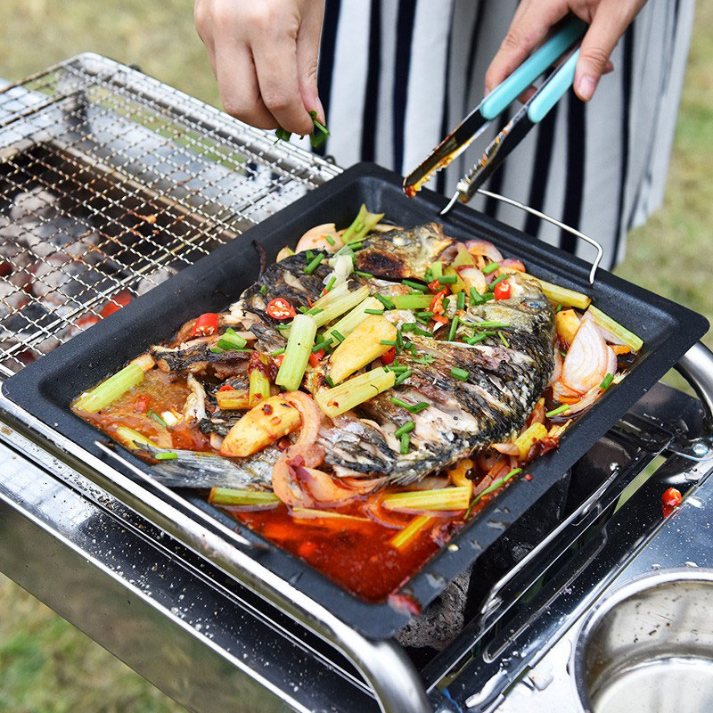 야외용 두꺼운 사각 그릴 팬, 손잡이 두 개, 휴대용  - Camping Cooking Hardware 리뷰 및 가격