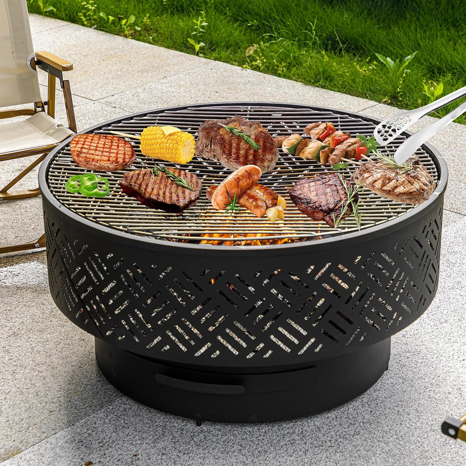 32인치 원형 금속 장작 화덕 테이블, 바베큐 그릴 뚜 - Camping Cooking Fire Pit 리뷰 및 가격