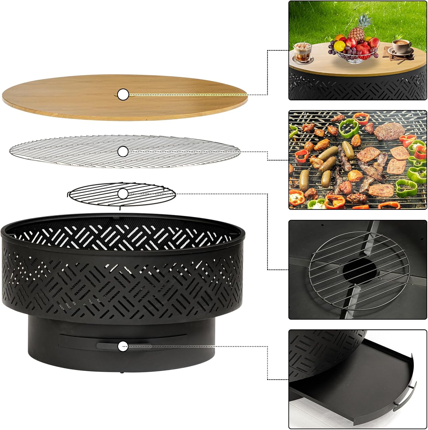 32인치 원형 금속 장작 화덕 테이블, 바베큐 그릴 뚜 - Camping Cooking Fire Pit 리뷰 및 가격