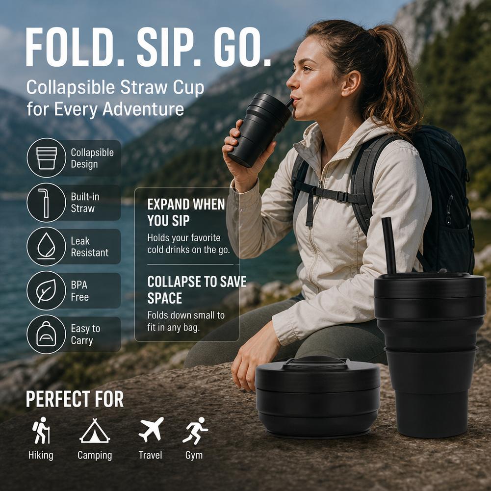 밀짚 뚜껑이 있는 접이식 실리콘 커피 컵 12oz 접이 - Camping Cooking Mug 리뷰 및 가격