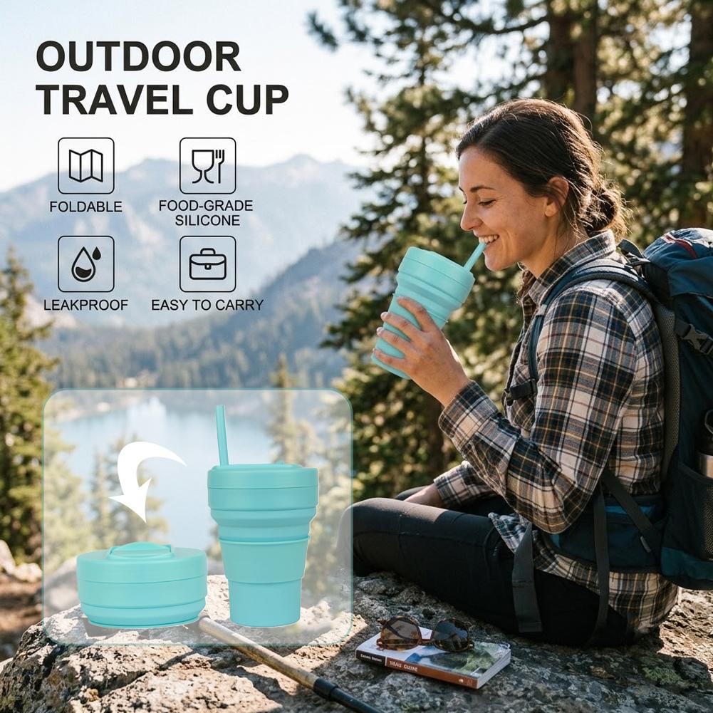 밀짚 뚜껑이 있는 접이식 실리콘 커피 컵 12oz 접이 - Camping Cooking Mug 리뷰 및 가격