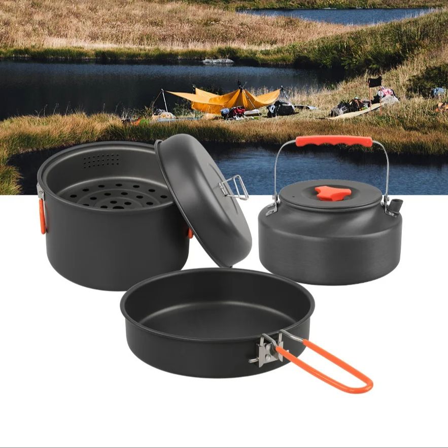 야외 조리기구 세트, 캠핑 요리 냄비 주전자, 스티머  - Camping Cooking Pan Set 리뷰 및 가격