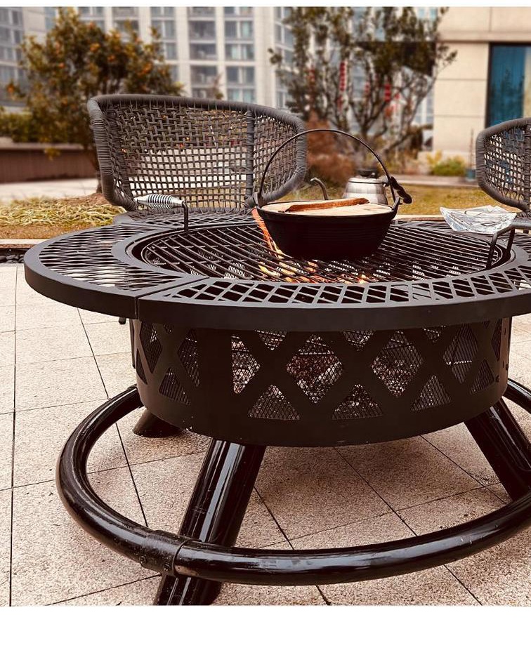 대형 야외 장작 화로, 스틸 바베큐 그릴이 있는 파티오 - Camping Cooking Fire Pit 리뷰 및 가격